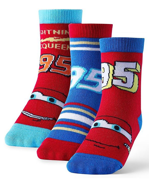 Cute Walk by Babyhug Disney Anti Bacterial Ankle Length Socks Cars Graphics Pack of 3  -  Multicolour
