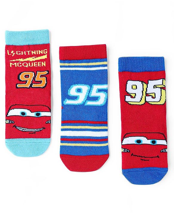 Cute Walk by Babyhug Disney Anti Bacterial Ankle Length Socks Cars Graphics Pack of 3  -  Multicolour
