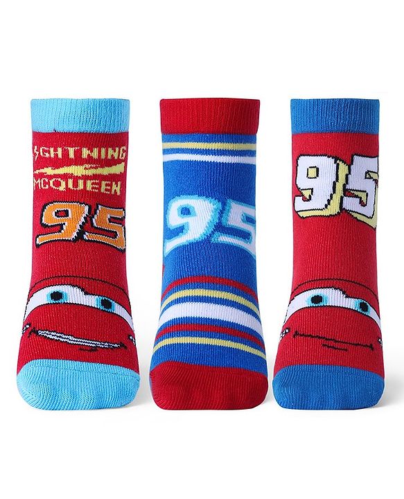 Cute Walk by Babyhug Disney Anti Bacterial Ankle Length Socks Cars Graphics Pack of 3  -  Multicolour