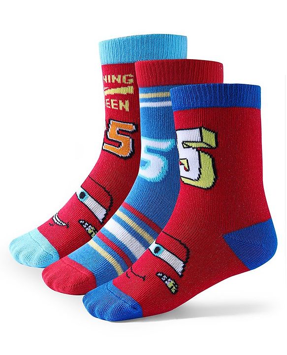 Cute Walk by Babyhug Disney Anti Bacterial Ankle Length Socks Cars Graphics Pack of 3  -  Multicolour