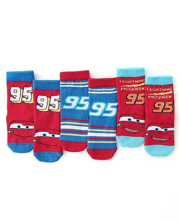 Cute Walk by Babyhug Disney Anti Bacterial Ankle Length Socks Cars Graphics Pack of 3  -  Multicolour