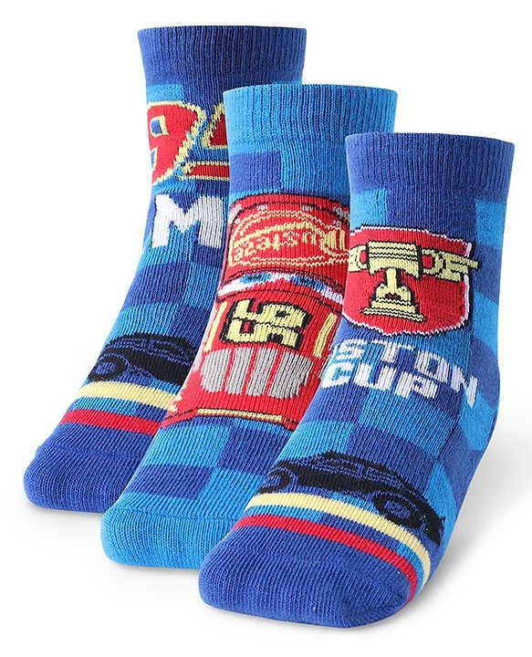 Cute Walk by Babyhug Disney Anti Bacterial Ankle Length Socks with Cars Graphics Pack of 3 - Multicolour