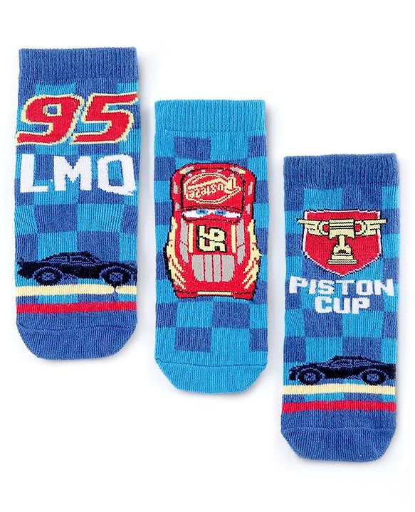 Cute Walk by Babyhug Disney Anti Bacterial Ankle Length Socks with Cars Graphics Pack of 3 - Multicolour