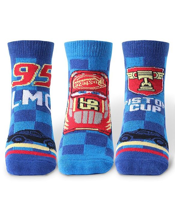 Cute Walk by Babyhug Disney Anti Bacterial Ankle Length Socks with Cars Graphics Pack of 3 - Multicolour