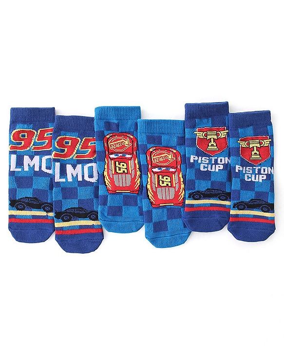 Cute Walk by Babyhug Disney Anti Bacterial Ankle Length Socks with Cars Graphics Pack of 3 - Multicolour