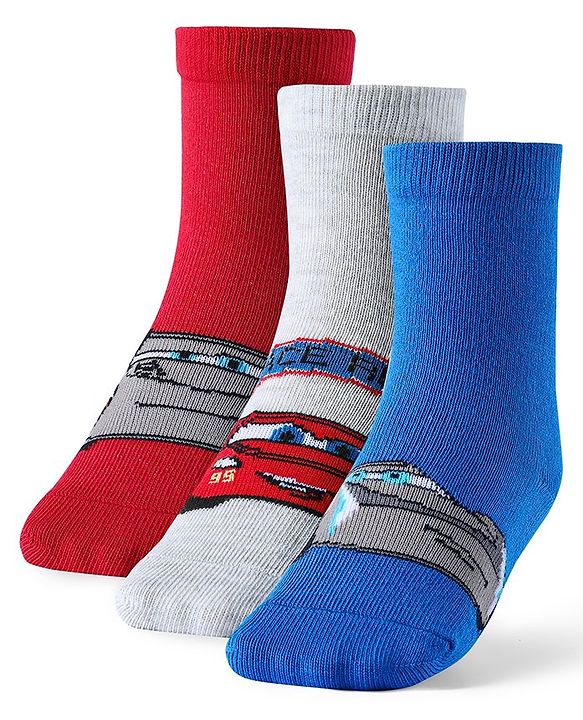 Cute Walk by Babyhug Disney Anti Bacterial Ankle Length Socks with Cars Graphics Pack of 3 - Multicolour