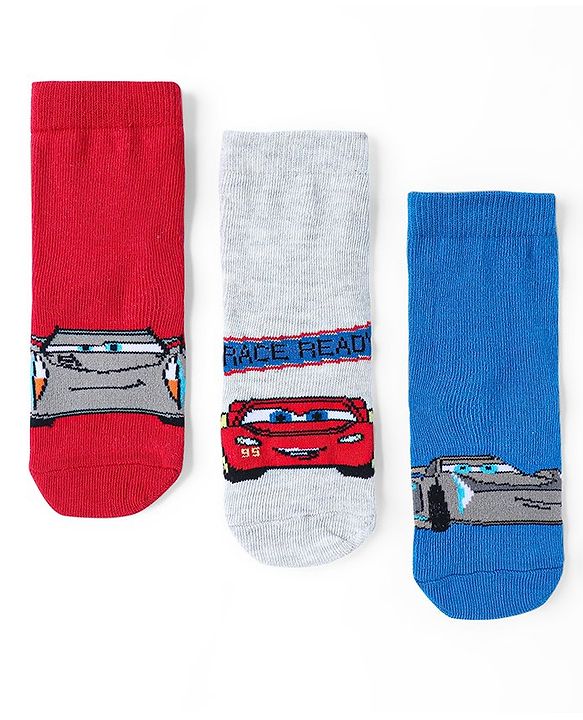 Cute Walk by Babyhug Disney Anti Bacterial Ankle Length Socks with Cars Graphics Pack of 3 - Multicolour