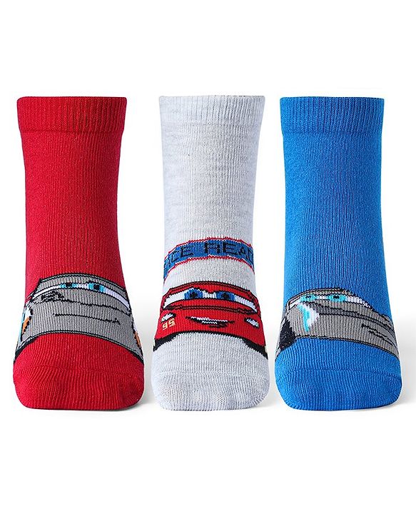 Cute Walk by Babyhug Disney Anti Bacterial Ankle Length Socks with Cars Graphics Pack of 3 - Multicolour