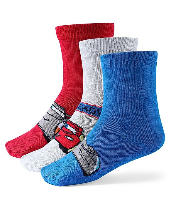 Cute Walk by Babyhug Disney Anti Bacterial Ankle Length Socks with Cars Graphics Pack of 3 - Multicolour