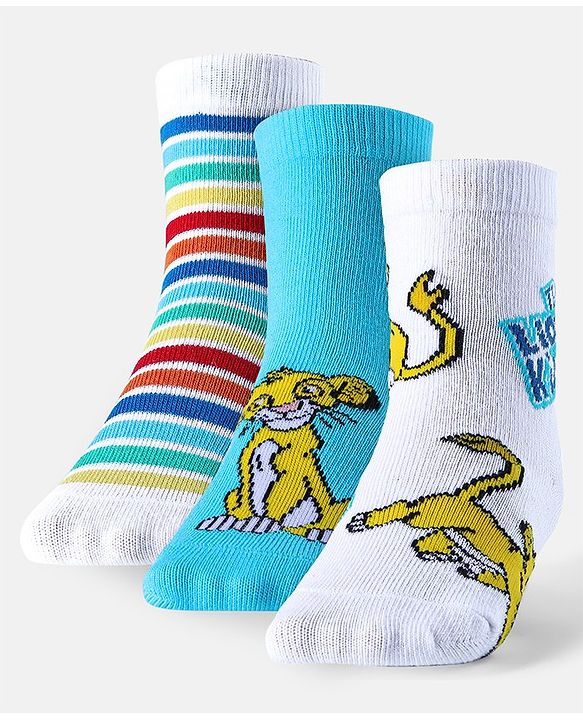 Cute Walk by Babyhug Disney Non Terry Anti-bacterial Ankle Length Socks Lion King Graphics Pack of 3 - Multicolour