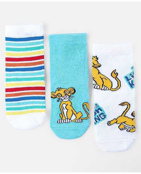 Cute Walk by Babyhug Disney Non Terry Anti-bacterial Ankle Length Socks Lion King Graphics Pack of 3 - Multicolour