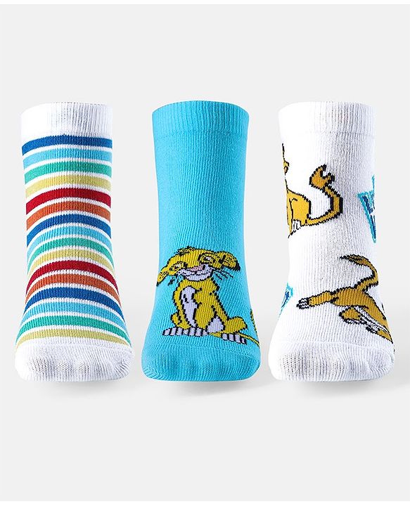 Cute Walk by Babyhug Disney Non Terry Anti-bacterial Ankle Length Socks Lion King Graphics Pack of 3 - Multicolour