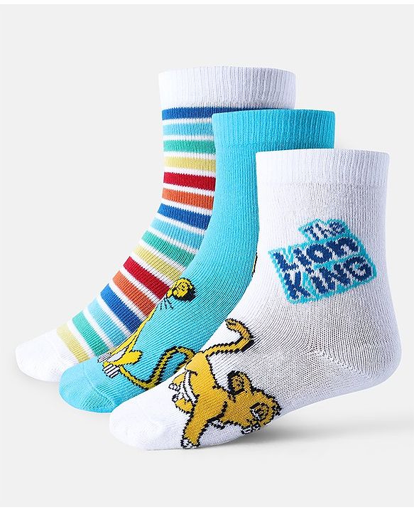 Cute Walk by Babyhug Disney Non Terry Anti-bacterial Ankle Length Socks Lion King Graphics Pack of 3 - Multicolour