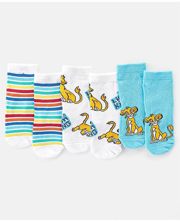Cute Walk by Babyhug Disney Non Terry Anti-bacterial Ankle Length Socks Lion King Graphics Pack of 3 - Multicolour