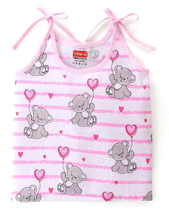 Babyhug 100% Cotton Woven Sleeveless Tie Knot Jhabla Heart Print  Pack of 3 - Multicolour