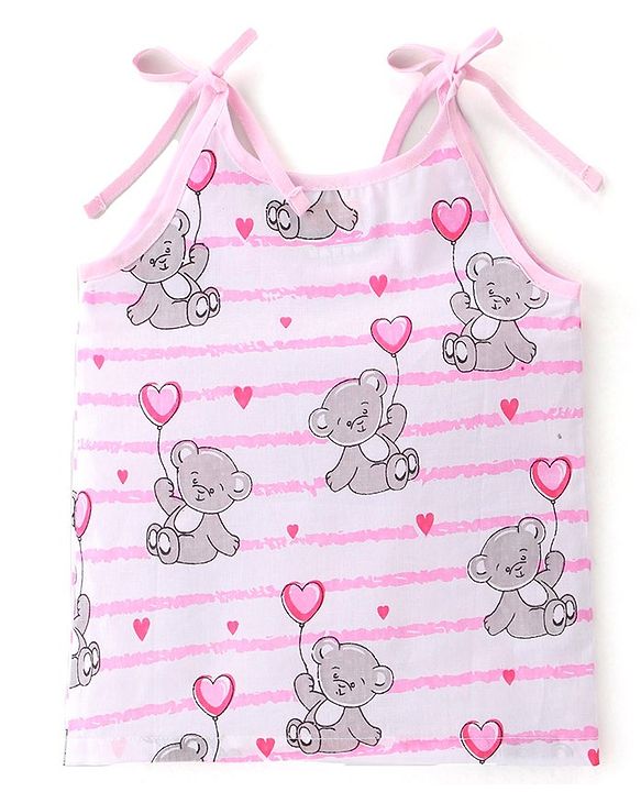 Babyhug 100% Cotton Woven Sleeveless Tie Knot Jhabla Heart Print  Pack of 3 - Multicolour