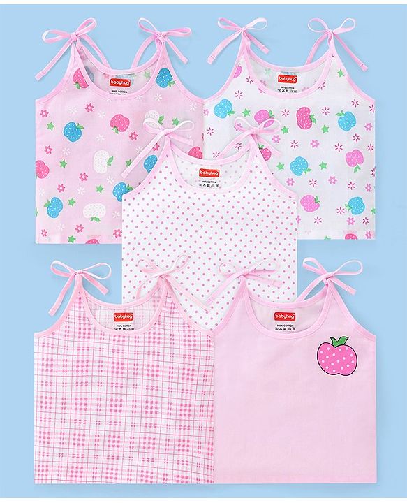 Babyhug 100% Cotton Tie Knot Jhablas With Apple Print Pack Of 5 - Pink