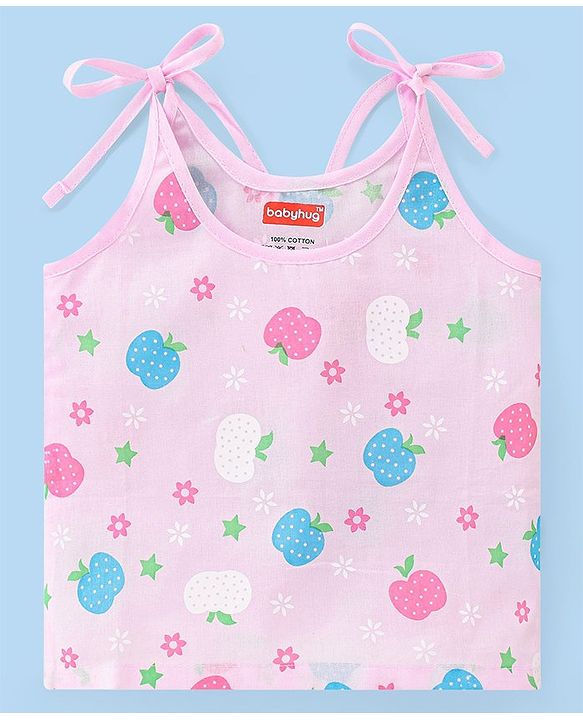Babyhug 100% Cotton Tie Knot Jhablas With Apple Print Pack Of 5 - Pink