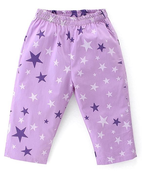 Babyhug Cotton Poplin Woven Half Sleeves Night Suit Star Print - Lavender