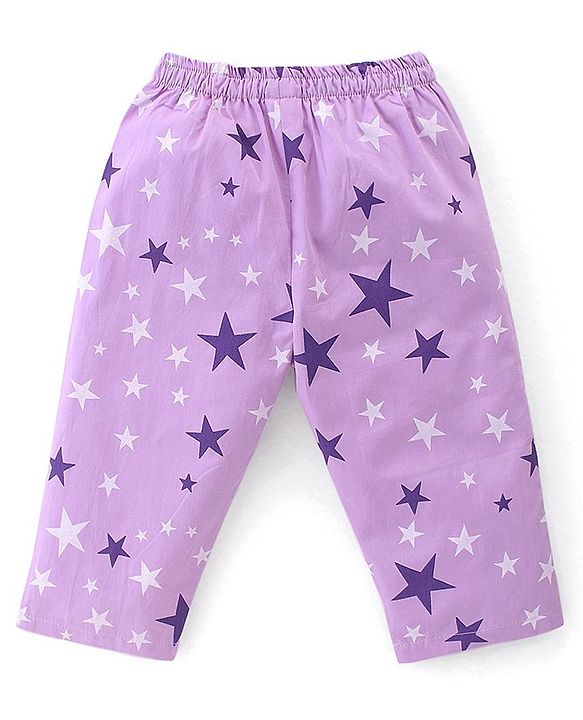 Babyhug Cotton Poplin Woven Half Sleeves Night Suit Star Print - Lavender