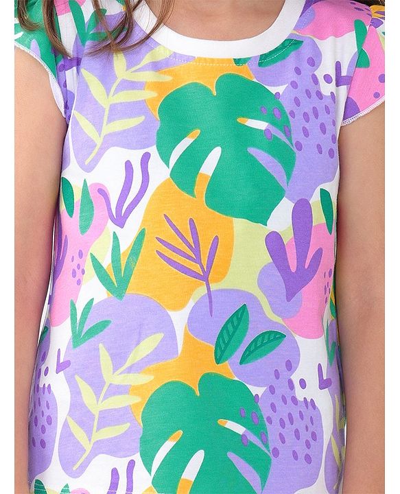 Babyhug Cotton Knit Single Jersey Frill Sleeves Night Suit with Print - Purple & Green