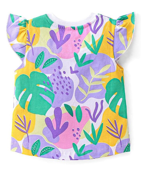 Babyhug Cotton Knit Single Jersey Frill Sleeves Night Suit with Print - Purple & Green
