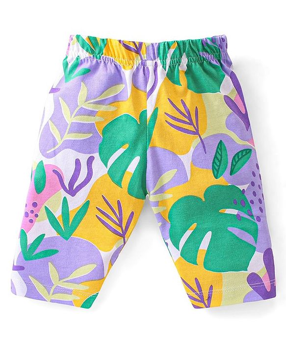Babyhug Cotton Knit Single Jersey Frill Sleeves Night Suit with Print - Purple & Green