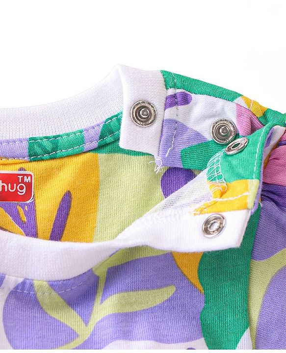 Babyhug Cotton Knit Single Jersey Frill Sleeves Night Suit with Print - Purple & Green