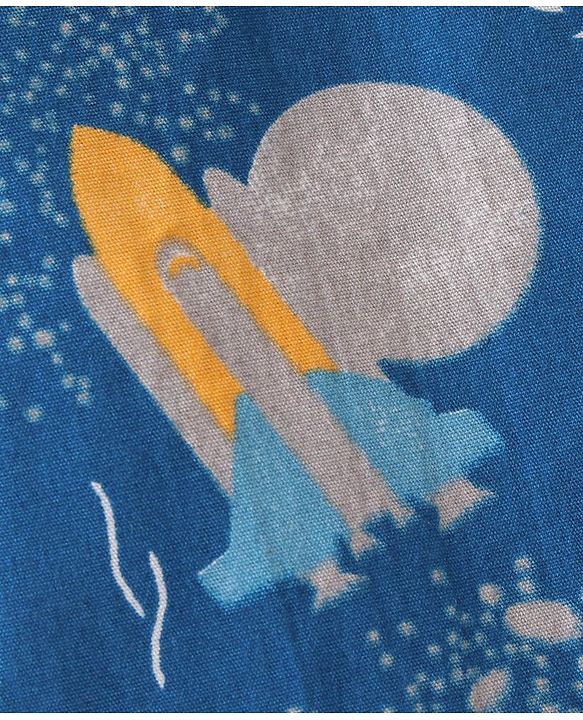 Babyhug Cotton Woven Half Sleeves Night Suit Astronut Print - Blue