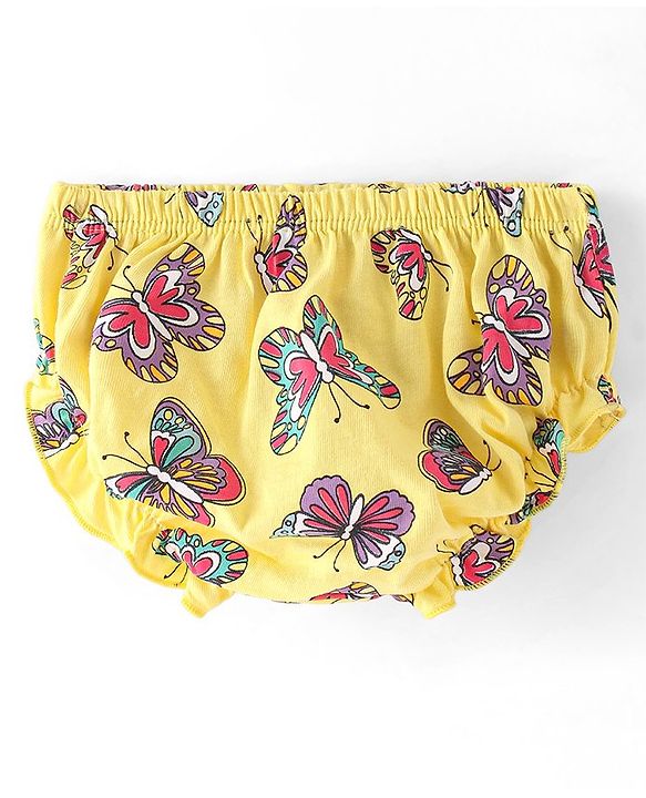 Babyhug Single Jersey Knit Singlet Sleeves Butterfly Printed Frock with Bloomer - Yellow