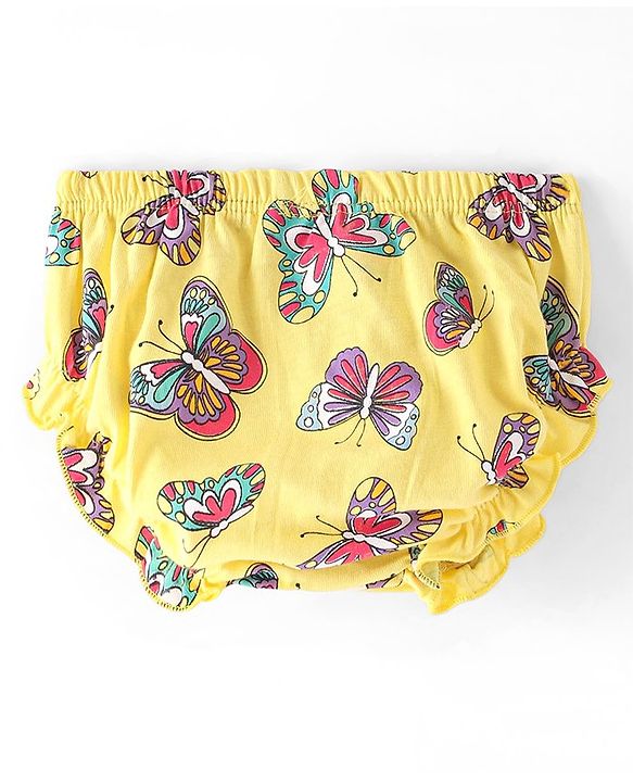 Babyhug Single Jersey Knit Singlet Sleeves Butterfly Printed Frock with Bloomer - Yellow
