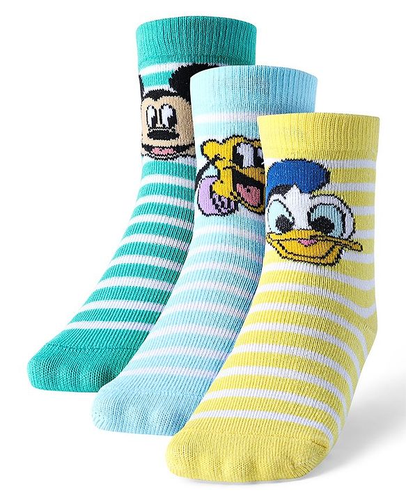 Cute Walk by Babyhug Disney Non Terry Ankle Length Anti-bacterial Socks Mickey Mouse Family Graphics Pack of 3 - Multicolour