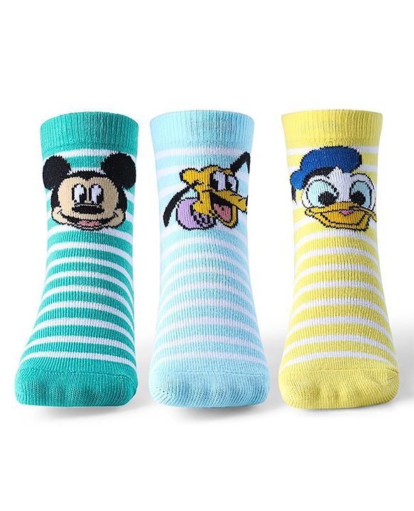 Cute Walk by Babyhug Disney Non Terry Ankle Length Anti-bacterial Socks Mickey Mouse Family Graphics Pack of 3 - Multicolour