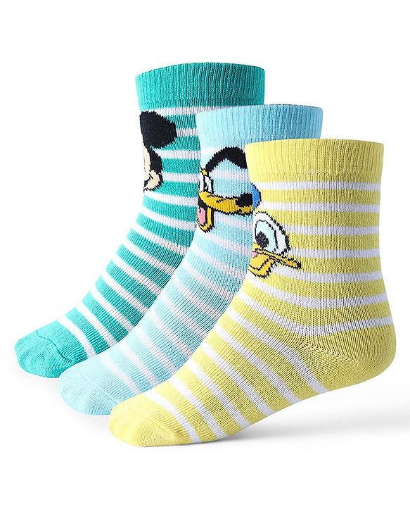 Cute Walk by Babyhug Disney Non Terry Ankle Length Anti-bacterial Socks Mickey Mouse Family Graphics Pack of 3 - Multicolour