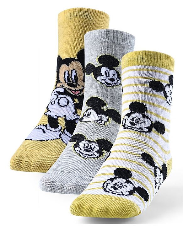 Cute Walk by Babyhug Non Terry Anti Bacterial Ankle Length Socks Mickey Mouse Family Design Pack of 3 - Multicolour