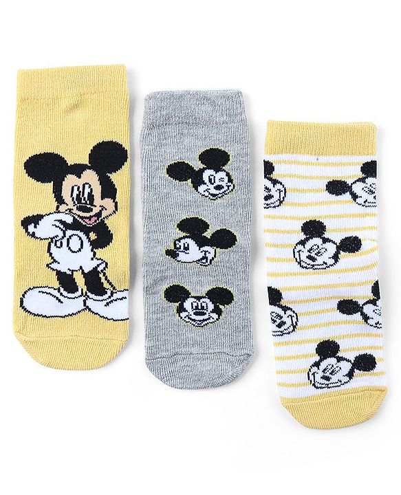 Cute Walk by Babyhug Non Terry Anti Bacterial Ankle Length Socks Mickey Mouse Family Design Pack of 3 - Multicolour