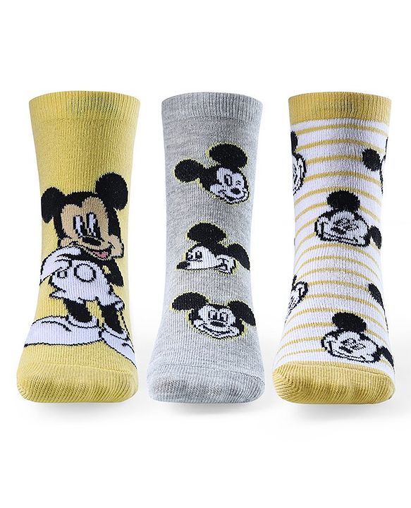 Cute Walk by Babyhug Non Terry Anti Bacterial Ankle Length Socks Mickey Mouse Family Design Pack of 3 - Multicolour