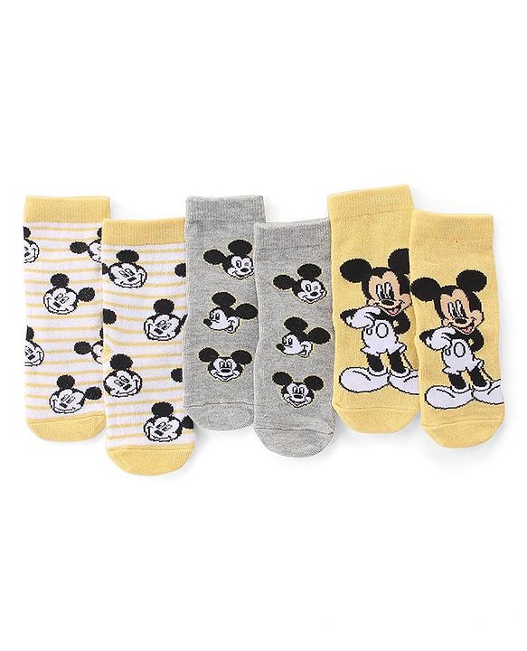 Cute Walk by Babyhug Non Terry Anti Bacterial Ankle Length Socks Mickey Mouse Family Design Pack of 3 - Multicolour