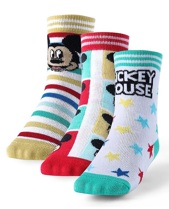 Cute Walk by Babyhug Non Terry Anti Bacterial Ankle Length Socks Mickey Mouse Family Graphics Pack of 3 - Multicolour
