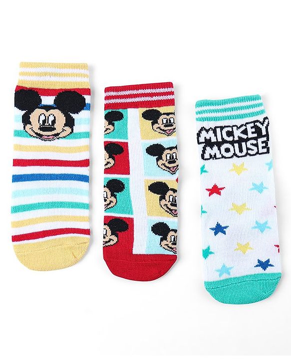 Cute Walk by Babyhug Non Terry Anti Bacterial Ankle Length Socks Mickey Mouse Family Graphics Pack of 3 - Multicolour