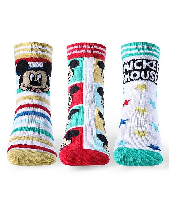 Cute Walk by Babyhug Non Terry Anti Bacterial Ankle Length Socks Mickey Mouse Family Graphics Pack of 3 - Multicolour