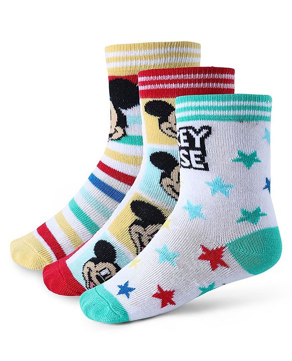 Cute Walk by Babyhug Non Terry Anti Bacterial Ankle Length Socks Mickey Mouse Family Graphics Pack of 3 - Multicolour