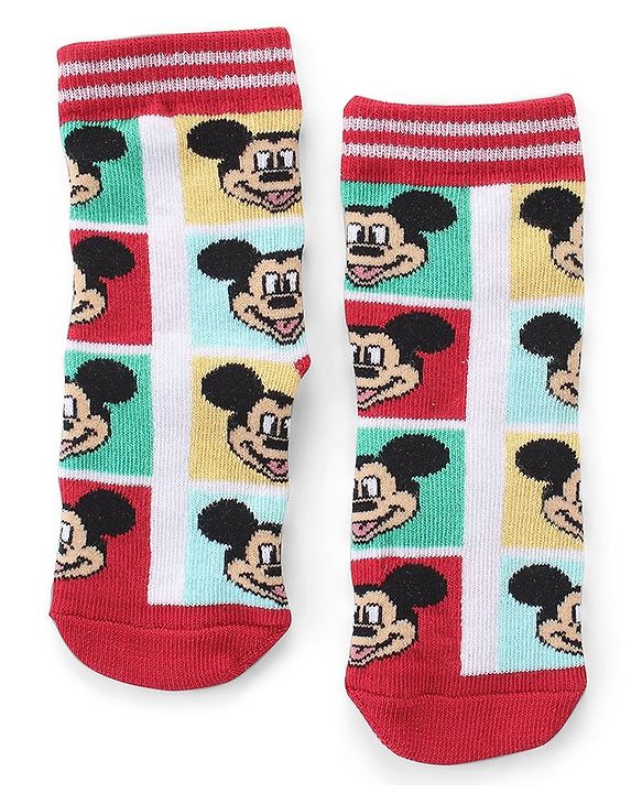 Cute Walk by Babyhug Non Terry Anti Bacterial Ankle Length Socks Mickey Mouse Family Graphics Pack of 3 - Multicolour