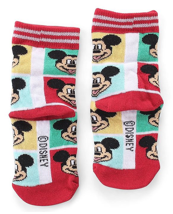 Cute Walk by Babyhug Non Terry Anti Bacterial Ankle Length Socks Mickey Mouse Family Graphics Pack of 3 - Multicolour