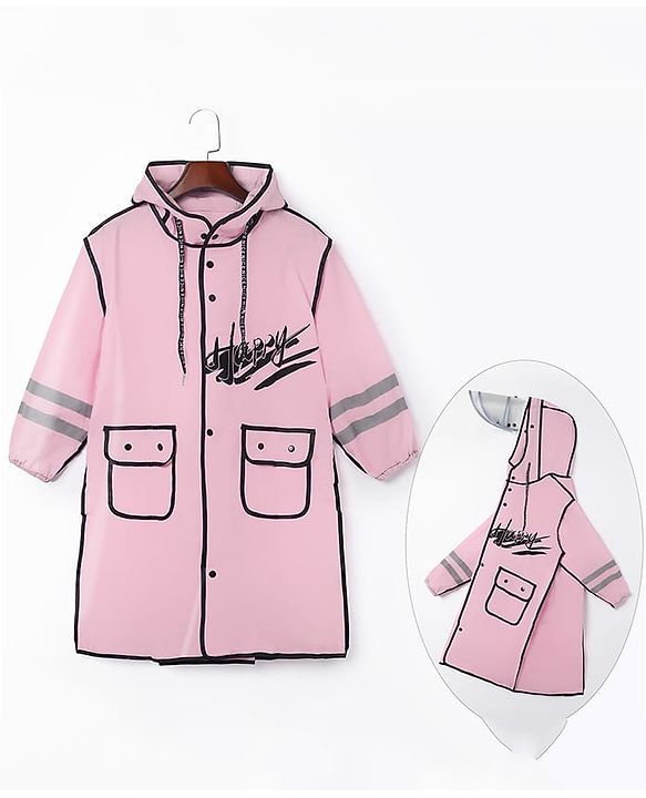 Pine Kids Full Sleeves Hooded Raincoat Text Print - Pink