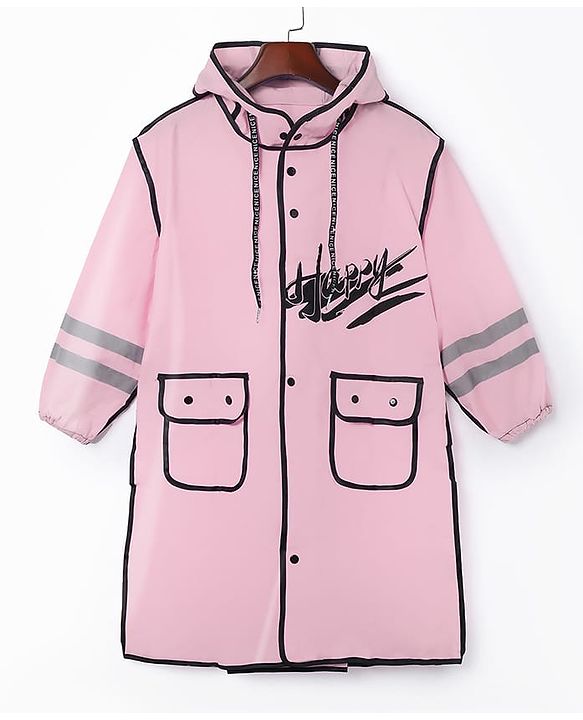Pine Kids Full Sleeves Hooded Raincoat Text Print - Pink
