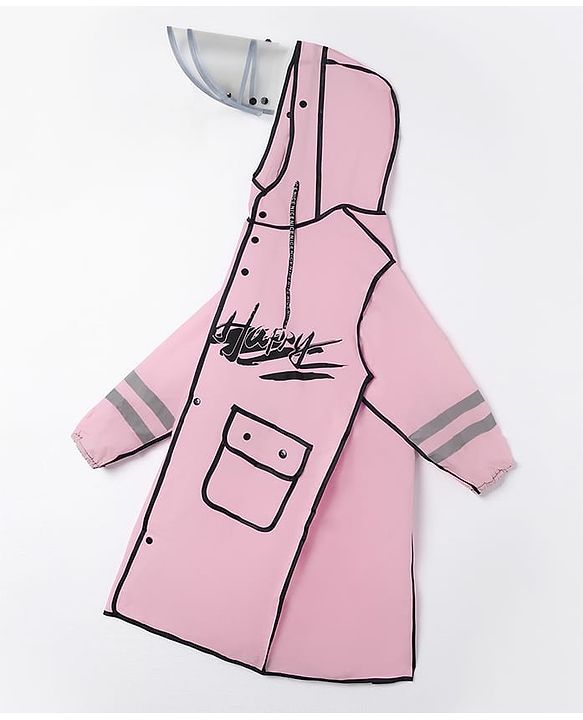 Pine Kids Full Sleeves Hooded Raincoat Text Print - Pink