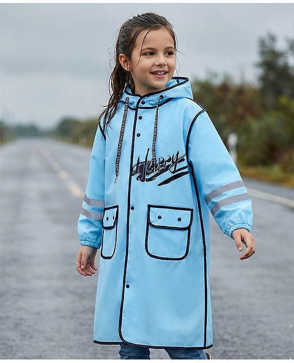 Pine Kids Full Sleeves Hooded Raincoat Text Print - Pink
