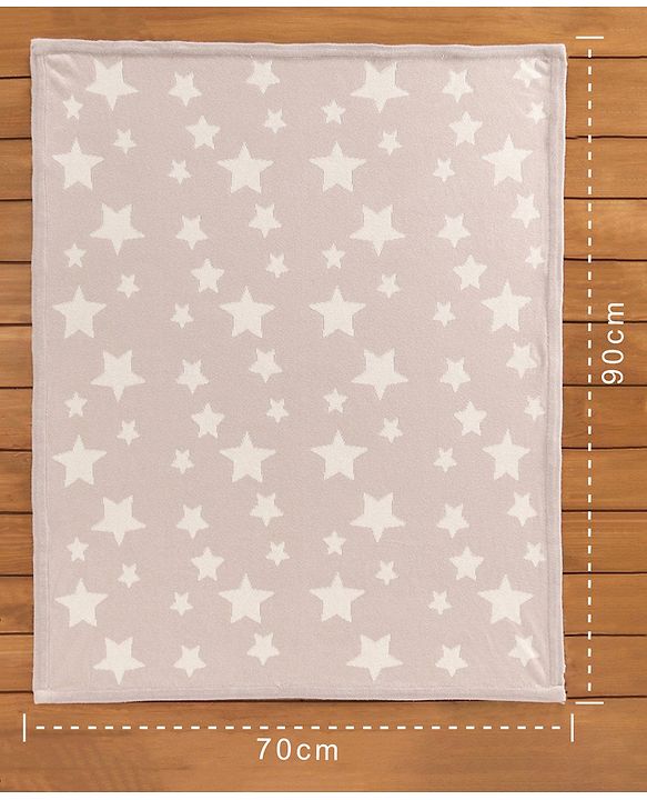 Babyhug Premium Knitted Cotton All Season Blanket Star Print - Beige White