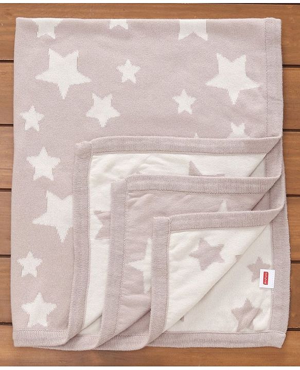 Babyhug Premium Knitted Cotton All Season Blanket Star Print - Beige White